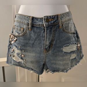 Guess Distressed Denim Shorts with Gorgeous Embellishments. Size 24.
